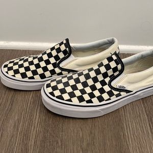 VANS Off the Wall Black White Checkerboard Slip On Skate Shoes Size M7 W8.5